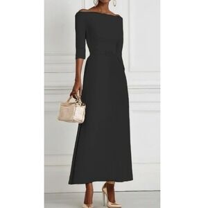 Fehaute Women's Black Classic Off Shoulder Belted A-Line Maxi Dress NWT Size 3XL